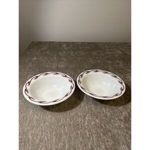 Pyrex Corning Ware Milk Glass Bowl W Burgundy Retro Design Rim 8-3/4" x 4" Set 2